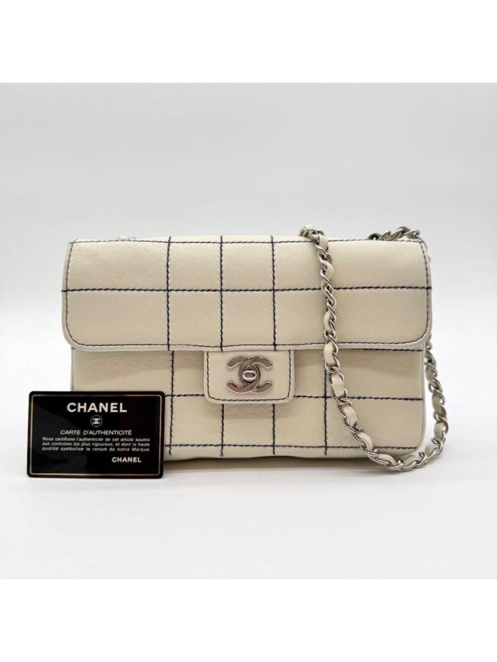 Chanel Choco Bar Shoulder Bag White Turnlock Stitch
